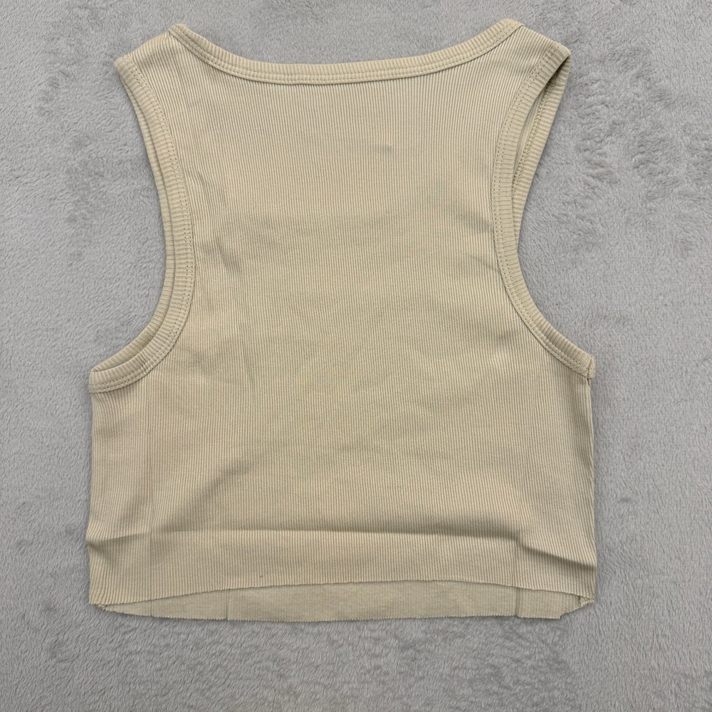 Rawgear Cropped Rib Tank Top Womens Medium Taupe Logo Sleeveless NWT‎ Summer - Picture 2 of 5